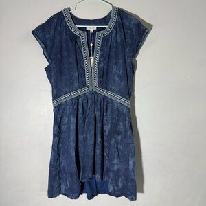 Super Natural Dark Blue Tie Dye Embroidered Beaded Mini Dress NEW NWT